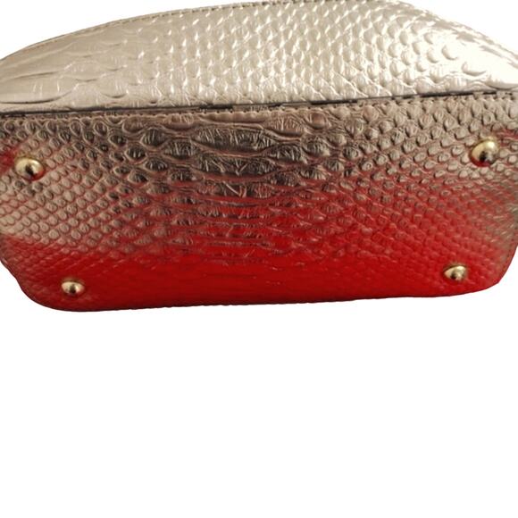 London Fog TOTE Bag 12x20 Gold Leather Trim Shoulder Strap 4 Feet Canvas Luxury - Picture 5 of 16